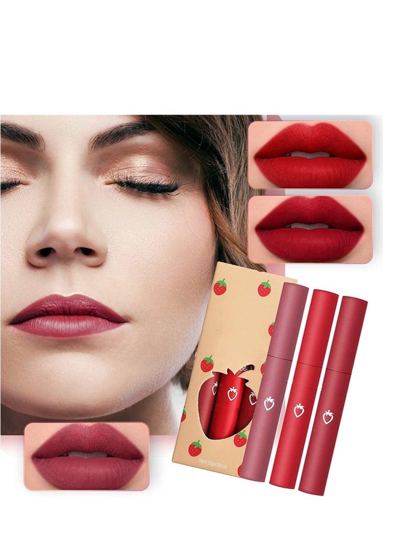 Matte Lipgloss Set, 3pcs Shimmer Nude Liquid Long-lasting Wear Non-stick Cup Not Fade Waterproof Lip Gloss Makeup Mate for Girls and Women - Image 4