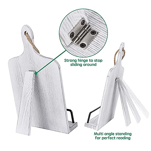 Soligt Cookbook Stand for Kitchen Counter Adjustable Recipe Book Holder Rustic Wood Cutting Board Style - White - Image 5