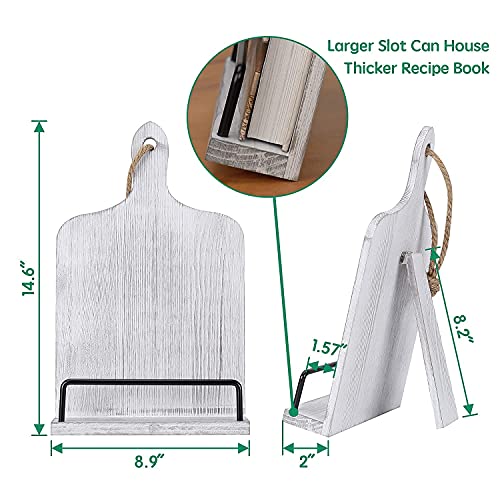 Soligt Cookbook Stand for Kitchen Counter Adjustable Recipe Book Holder Rustic Wood Cutting Board Style - White - Image 4