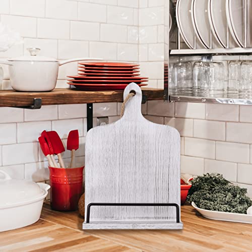 Soligt Cookbook Stand for Kitchen Counter Adjustable Recipe Book Holder Rustic Wood Cutting Board Style - White - Image 2