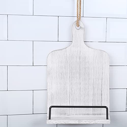 Soligt Cookbook Stand for Kitchen Counter Adjustable Recipe Book Holder Rustic Wood Cutting Board Style - White - Image 3