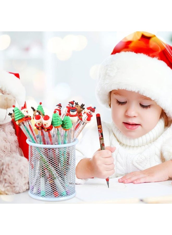 مجموعة أقلام عيد الميلاد القابلة للتكديس المكونة من 12 قطعة – أقلام متعددة النقاط تتميز بسانتا كلوز، رجل الثلج، شجرة الكريسماس والأيل – أدوات كتابة ممتعة للأطفال، مكافآت الفصول الدراسية، هدايا الحفلات، حشوات الجوارب وحقائب الهدايا الموسمية - Image 1