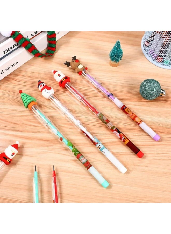 مجموعة أقلام عيد الميلاد القابلة للتكديس المكونة من 12 قطعة – أقلام متعددة النقاط تتميز بسانتا كلوز، رجل الثلج، شجرة الكريسماس والأيل – أدوات كتابة ممتعة للأطفال، مكافآت الفصول الدراسية، هدايا الحفلات، حشوات الجوارب وحقائب الهدايا الموسمية - Image 5
