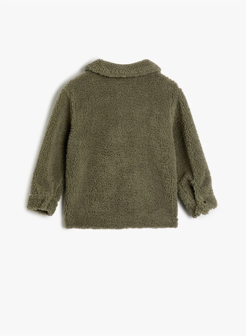 KOTON Shearling Shacket Pocket Detail Button Closure