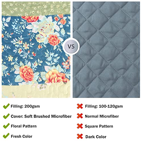 Cmfshape Summer Floral Queen Quilted Bedspread,Romantic Pink Quilt Set,Reversible Stitched Bedding Cover All Season,Soft Lightweight Coverlet with Pillow Cases (Yellow&Green, Queen(90"x90")) - Image 5