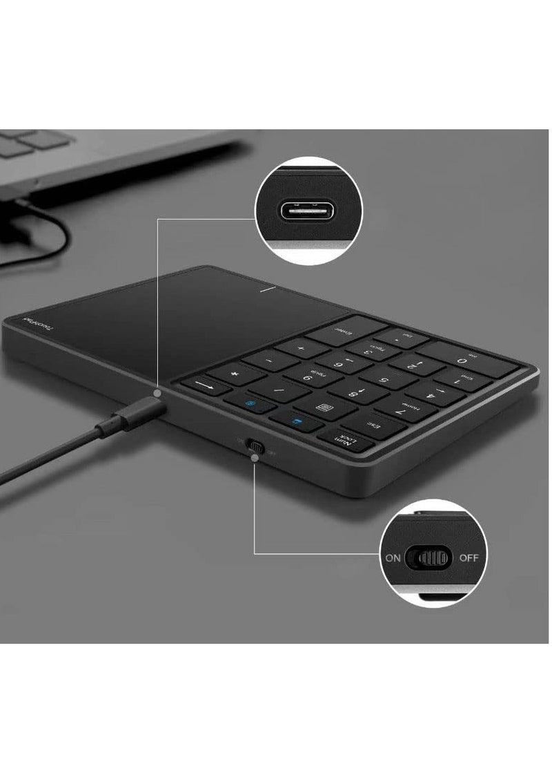 Generic Wireless Numeric Keypad, 22 Keys 2.4G Bluetooth Number Keyboard with Touchpad Type C Interface, Support for Win iOS Android OS X Systems(Grey)  - Image 2