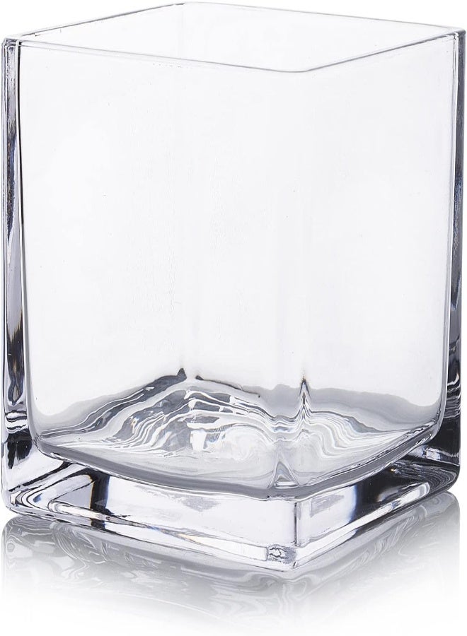 AKDC Enovafloral Cube Glass Vase, 4X4 Inch Glass Vase For Flowers Planter, Clear Square Glass Vases, Floating Candle Holders, Table Flower Glass Vase For Wedding Centerpieces, Home Office Décor Set Of 1 - Image 1
