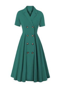 Generic Elegant Button Detail Dress Green Work  Casual Dress Cocktail Swing Dress  - Image 1