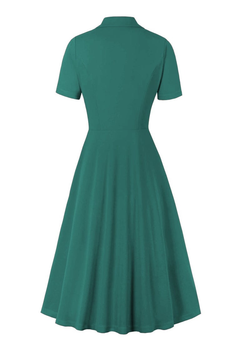 Generic Elegant Button Detail Dress Green Work  Casual Dress Cocktail Swing Dress  - Image 2