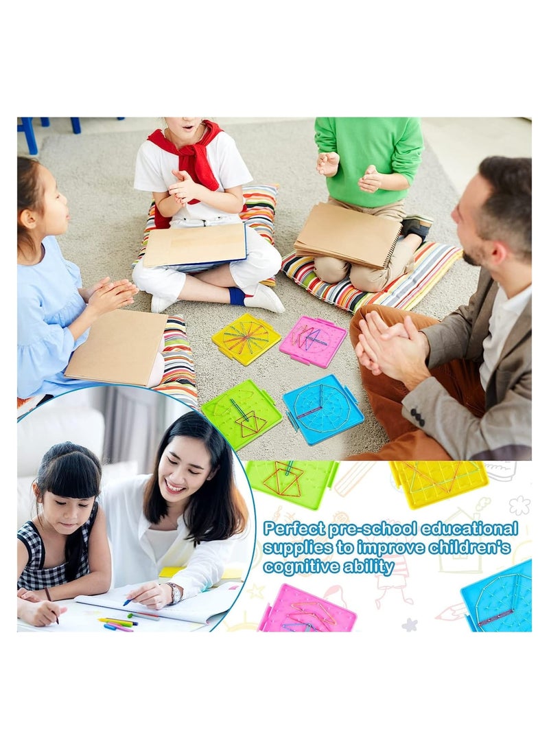 Double Sided Geoboard Graphical Mathematical Education Toy, Array Block Geo Board with Rubber Bands, Manipulatives Toy for Geometry, 12 Pcs - Image 3