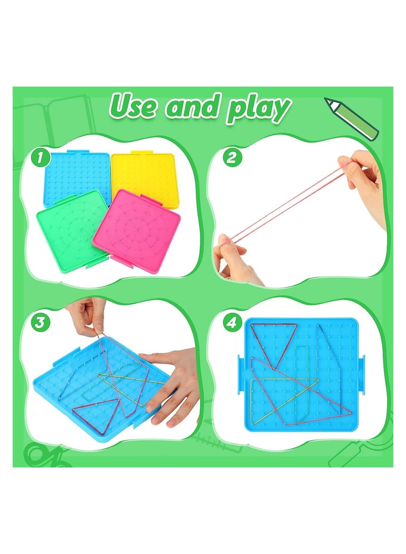 Double Sided Geoboard Graphical Mathematical Education Toy, Array Block Geo Board with Rubber Bands, Manipulatives Toy for Geometry, 12 Pcs - Image 2