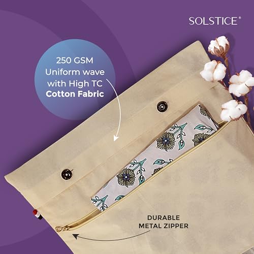SOLSTICE Cotton Saree Bags/Covers With Zip For Storage - Double Pocket Twist, Big Size (18 X 15 Inches) And Transparent Mesh Window Set Of 8, Beige - Image 3