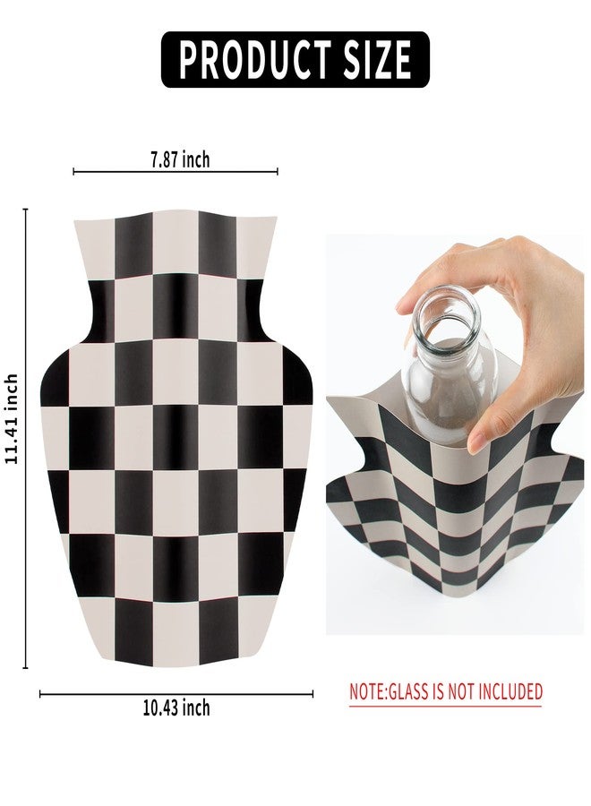 CENELO Paper Flower Vase, Handmade Cover Vase for Flowers,Modern Flower Vase for Centerpieces, Waterproof Craft Vase for Home Decor Living Room Bedroom - Checkerboard - Image 4