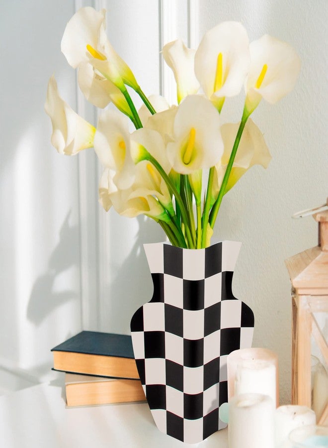 CENELO Paper Flower Vase, Handmade Cover Vase for Flowers,Modern Flower Vase for Centerpieces, Waterproof Craft Vase for Home Decor Living Room Bedroom - Checkerboard - Image 2