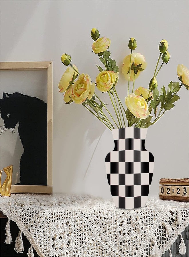 CENELO Paper Flower Vase, Handmade Cover Vase for Flowers,Modern Flower Vase for Centerpieces, Waterproof Craft Vase for Home Decor Living Room Bedroom - Checkerboard - Image 3