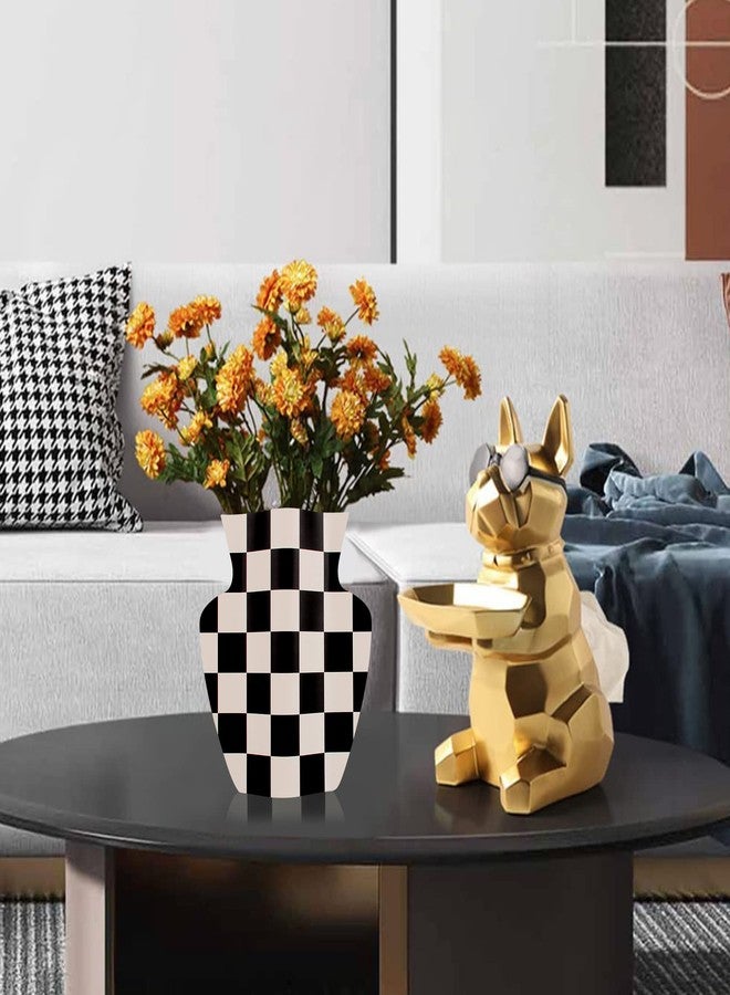 CENELO Paper Flower Vase, Handmade Cover Vase for Flowers,Modern Flower Vase for Centerpieces, Waterproof Craft Vase for Home Decor Living Room Bedroom - Checkerboard - Image 5