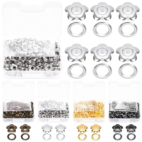 Glarks 200pcs 5mm316in Flower Eyelets Grommet Set Silver Metal Flowers Eyelets for Shoe Eyelets Belt Bags and Other Leather Project - Image 1