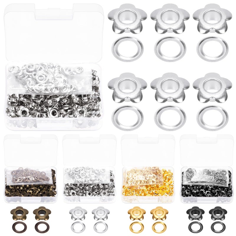 Glarks 200pcs 5mm316in Flower Eyelets Grommet Set Silver Metal Flowers Eyelets for Shoe Eyelets Belt Bags and Other Leather Project - Image 2