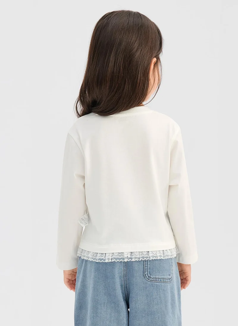 Balabala Off White Toddler Girls Round v-neck long-sleeved T-shirt for Women | Best Price UAE