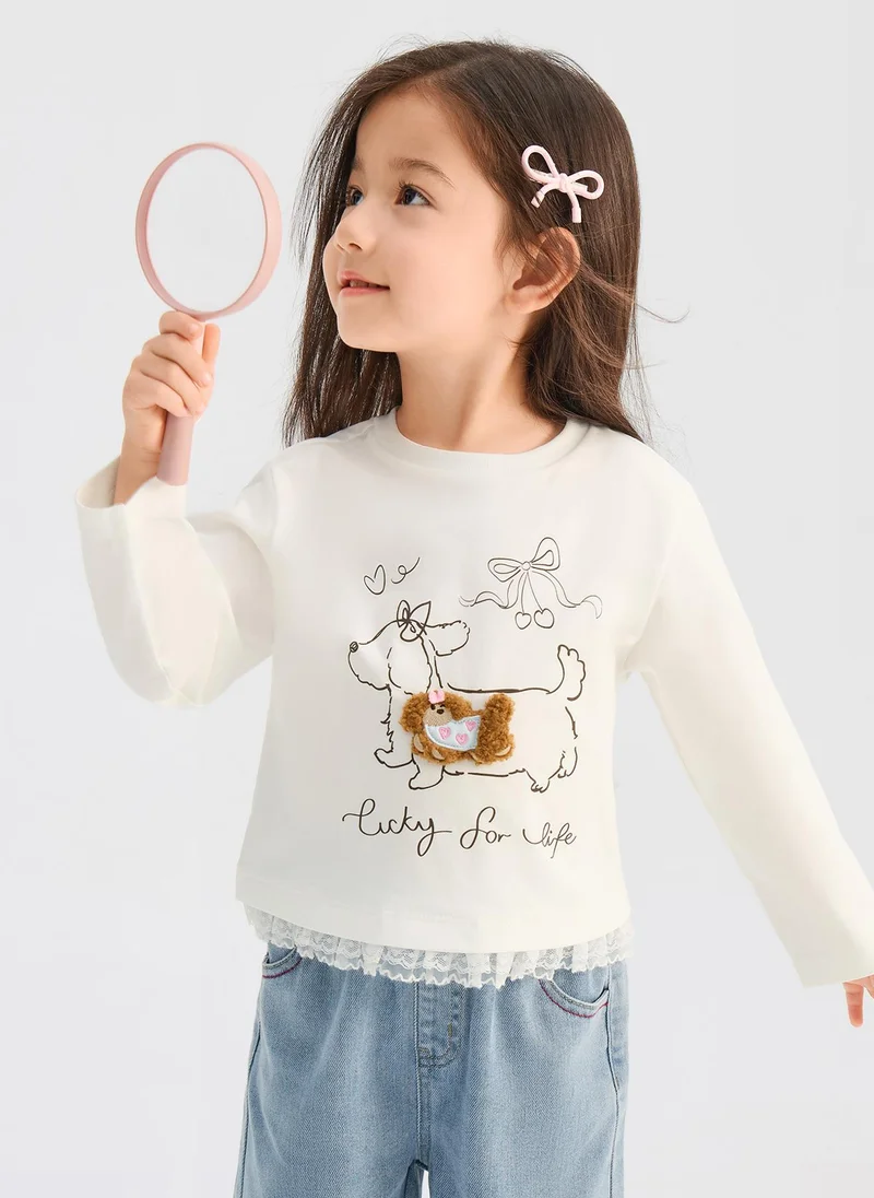 Balabala Off White Toddler Girls Round v-neck long-sleeved T-shirt for Women | Best Price UAE