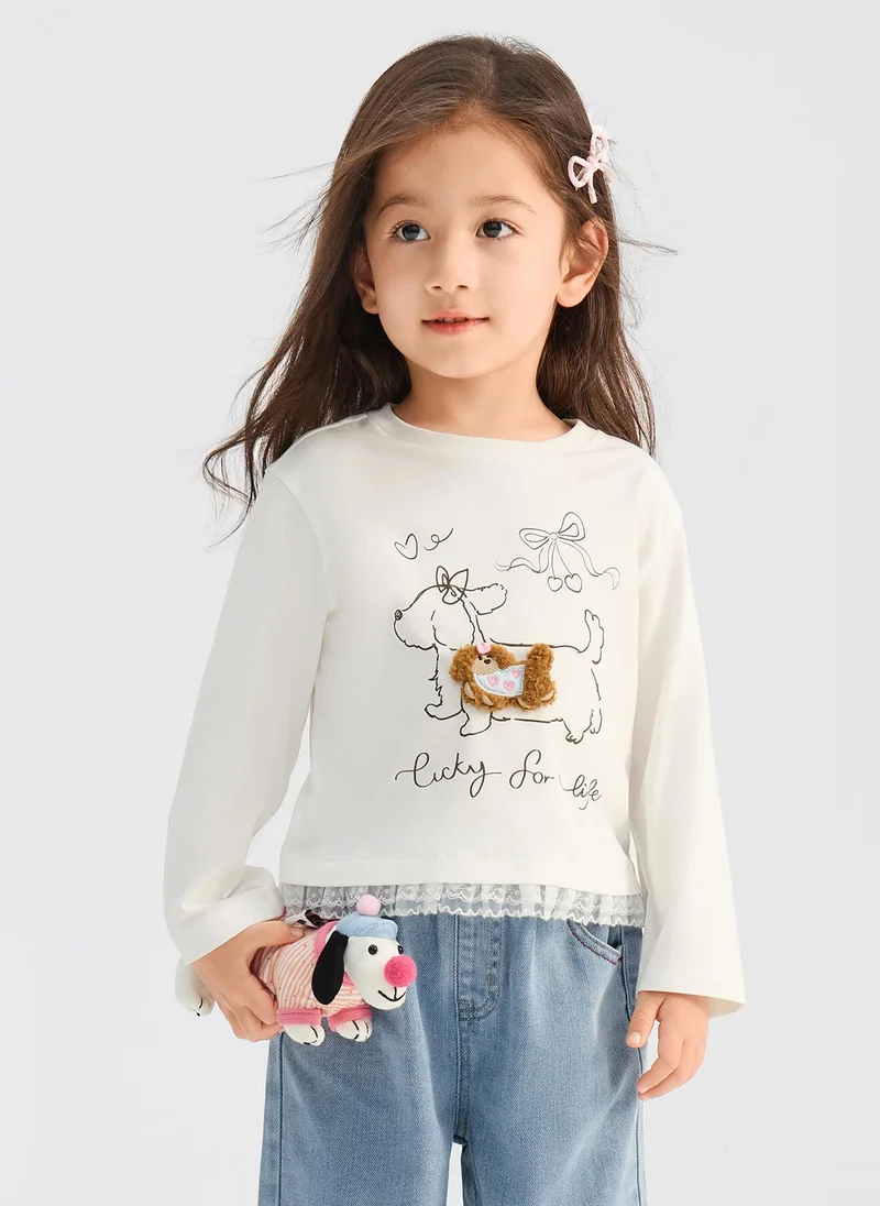 Toddler Girls Round v-neck long-sleeved T-shirt
