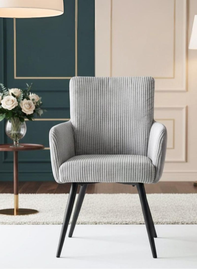 يونيكسار ✨ كرسي ضيف وطعام فاخر من الكوردروي 🛋️: مقعد منجد بتصميم مصمم بلمسة مضلعة أنيقة، مدعوم بأرجل معدنية مدببة وقوية باللون الأسود غير اللامع – حل جلوس عصري وراقي ومتعدد الاستخدامات لديكور المنزل الفاخر - Image 1
