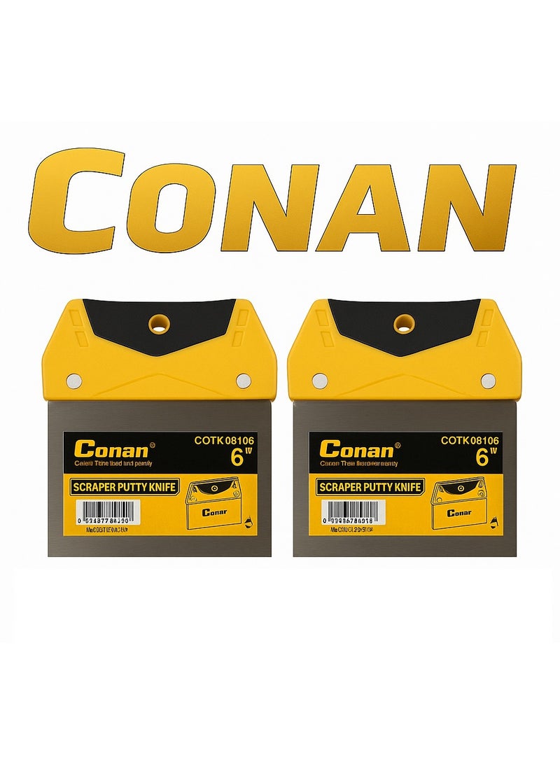 Conan Set of 2 CONAN Putty Scraper Knives – Model COTK08106 – 6" Stainless Steel Blades with Ergonomic Handles - Image 1