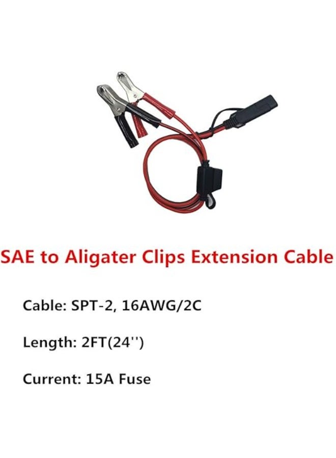 Terabyte SAE to Aligater Clips Trickle Charger Extension Cable - Battery Charger Clamp 12V-24V Quick Disconnect Extension Cord 2FT 15A Alligator Clip for Pump Motorcycle Car Battery Solar Panels (2ft) - Image 2