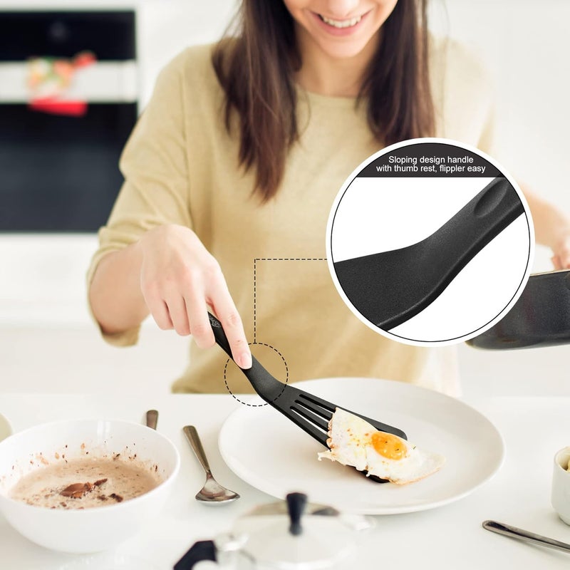 hotec مجموعة ملعقة سمك مصنوعة من السيليكون المقاوم للحرارة 600℉، خالية من BPA، ملعقات طهي، آمنة للغسالة، سوداء - Image 5