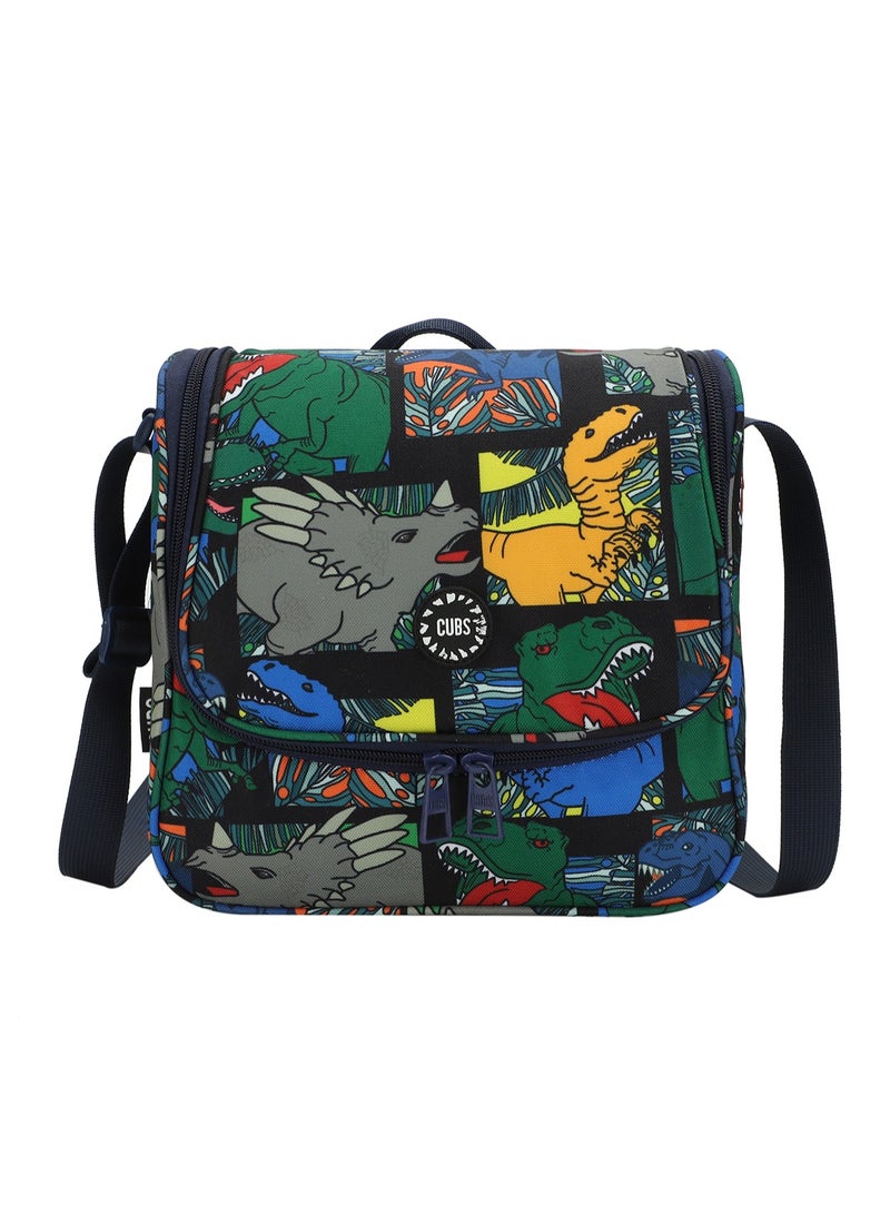 CUBS Dinosaur Print Waterproof lunch bag with adjustable shoulder strap carrying your favorite meals to school, work or while traveling - Image 1