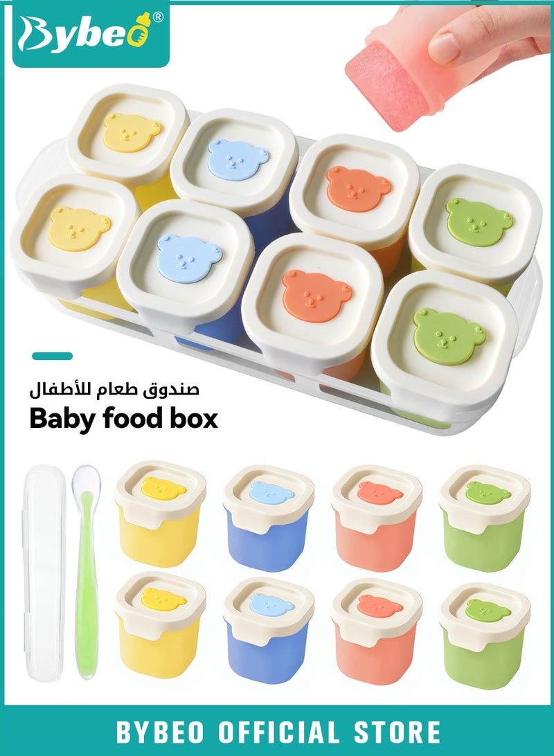بيبو 8 قطع من حاويات طعام الأطفال المصنوعة من السيليكون، برطمانات تخزين طعام الأطفال القابلة لإعادة الاستخدام، حاوية صغيرة للوجبات الخفيفة مع أغطية، صندوق تخزين في الفريزر بأغطية محكمة الإغلاق مانعة للتسرب للرضع والأطفال، بالإضافة إلى ملعقة أطفال من السيليكون، آمنة للاستخدام في الميكروويف وغسالة الأطباق - Image 1