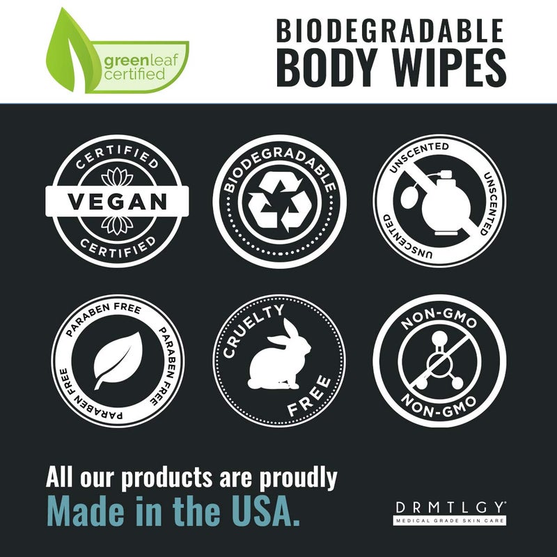 DRMTLGY Body and Face Shower Wipes for Women and Men - 45 Wipes. XTRA Large Biodegradable No Rinse Cleasning Wipes For Camping, Sports, Traveling, and more! - Image 3