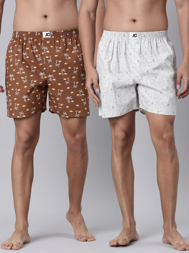 Men Printed Pure Cotton Side Pocket Boxers Pack of 2