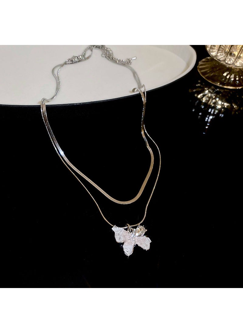 Generic - Elegant French Crystal Butterfly Necklace for Women 2# Necklace-silver-Pink - Image 1