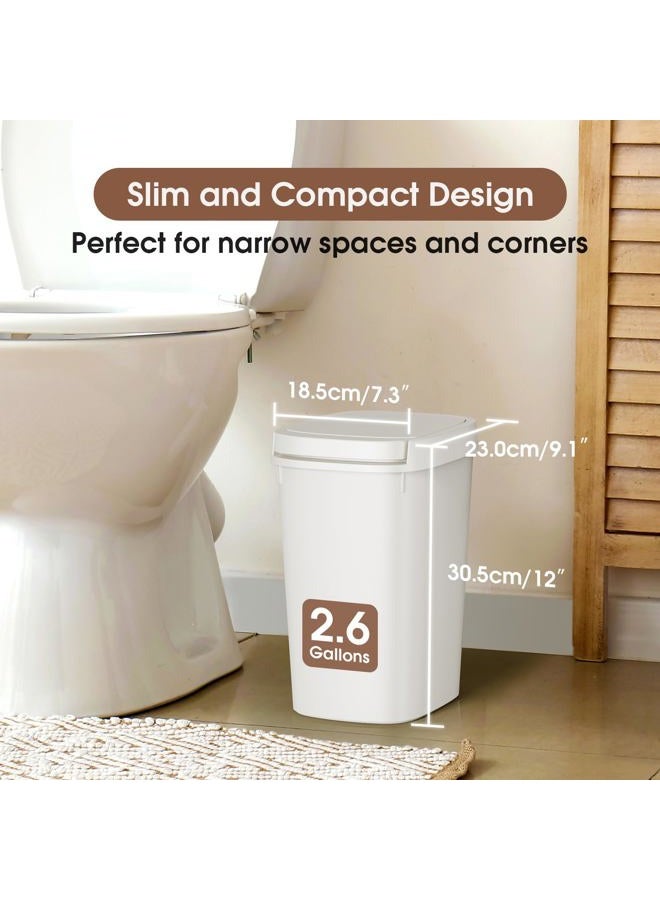 CEROELDA 3 Pack Bathroom Small Trash Can with Lid, 10L/2.6 Gal Slim Garbage Can with Press Top Lid, Plastic Wastebasket with Pop-up Lid for Toilet, Office, Bedroom (Muti 1, 3 Pack) - Image 2