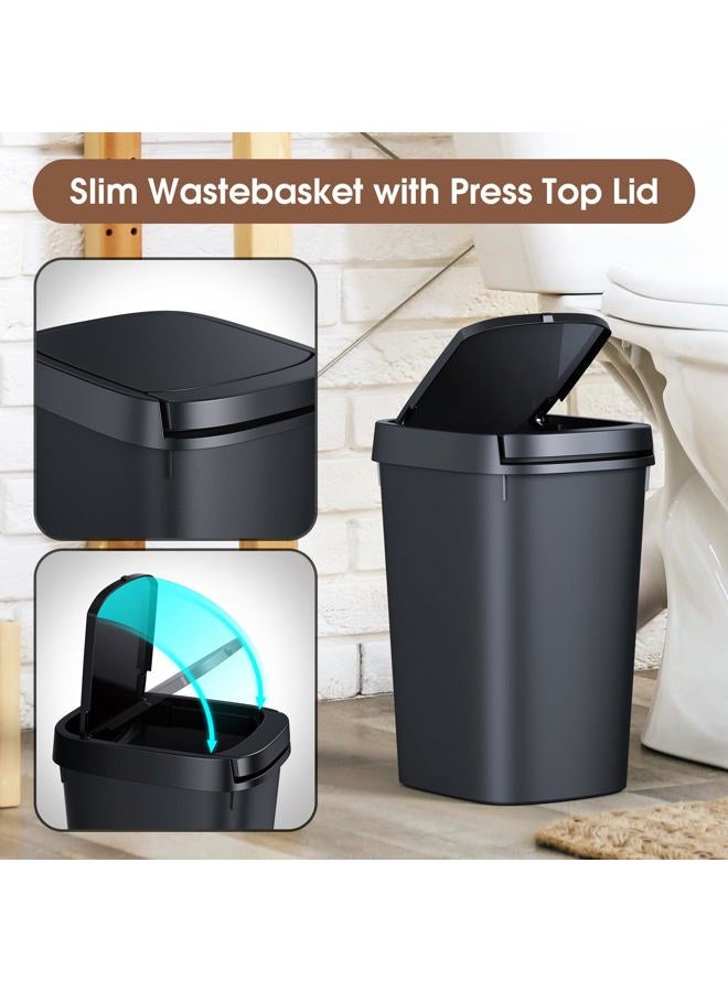 CEROELDA 3 Pack Bathroom Small Trash Can with Lid, 10L/2.6 Gal Slim Garbage Can with Press Top Lid, Plastic Wastebasket with Pop-up Lid for Toilet, Office, Bedroom (Muti 1, 3 Pack) - Image 4