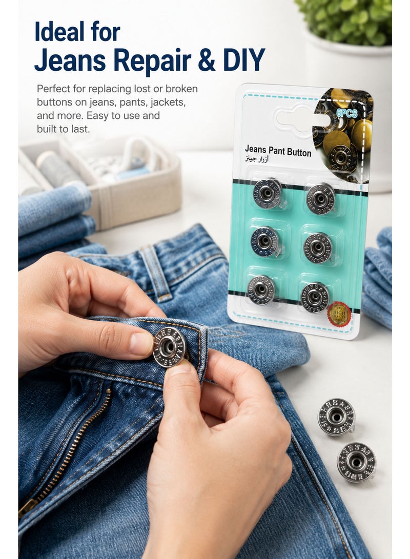 6 PCS Silver Jeans Pant Buttons – Quality Brass Replacement Buttons for Jeans, Trousers, Denim Pants & Clothing Repairs, Easy to Attach - Image 4