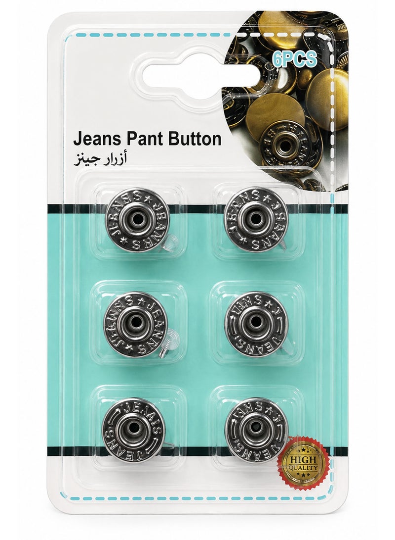 6 PCS Silver Jeans Pant Buttons – Quality Brass Replacement Buttons for Jeans, Trousers, Denim Pants & Clothing Repairs, Easy to Attach - Image 1