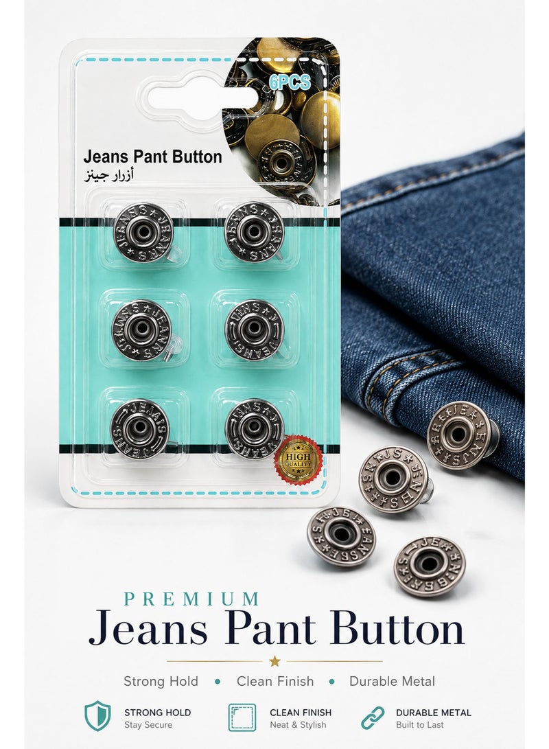 6 PCS Silver Jeans Pant Buttons – Quality Brass Replacement Buttons for Jeans, Trousers, Denim Pants & Clothing Repairs, Easy to Attach - Image 3