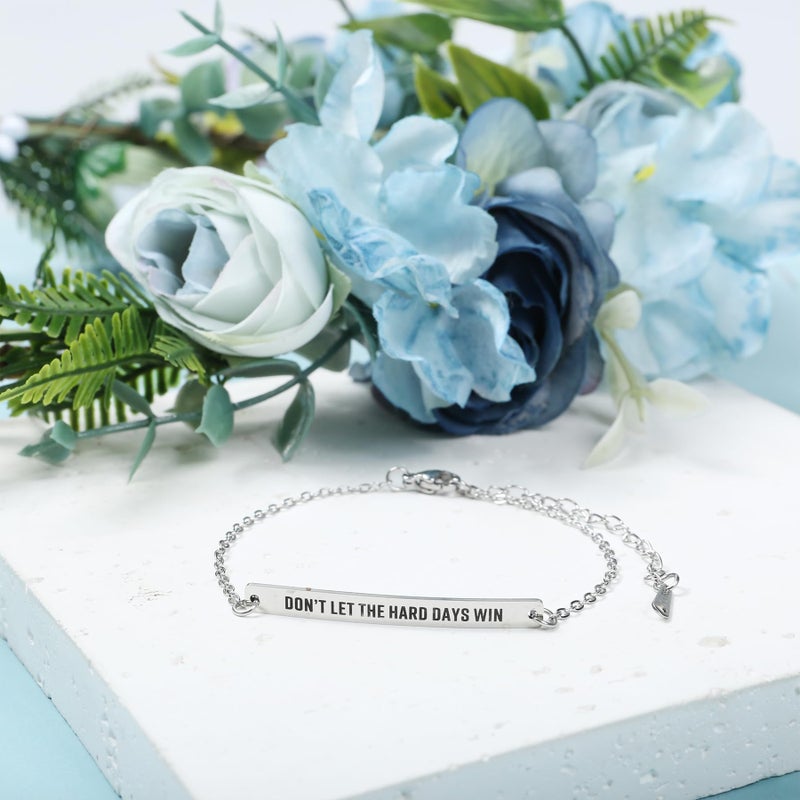 Ohmique Dont Let The Hard Days Win Bracelet - Silver Don't Let The Hard Days Win Bracelet Motivational Bangle Stainless Steel Engraved Words, Inspirational Chain Jewelry Gifts for Women Friend - Image 3