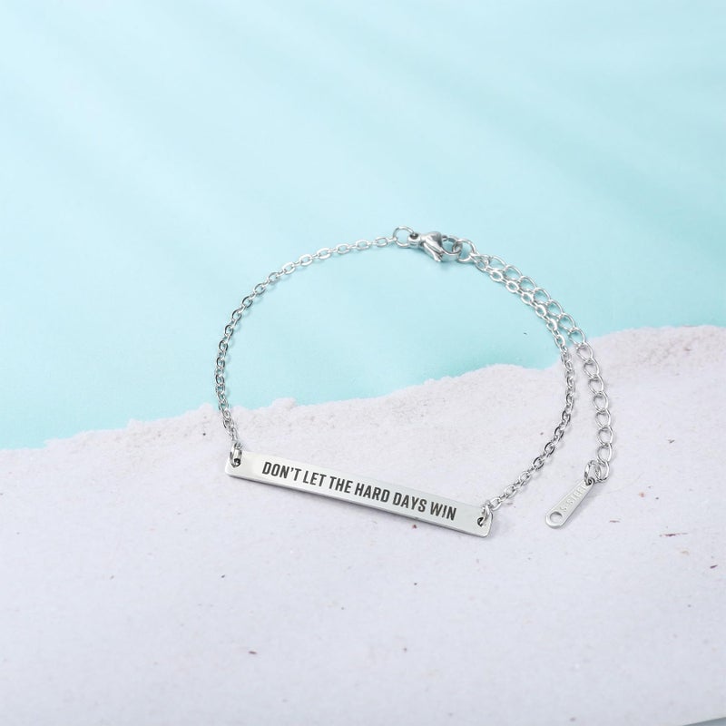 Ohmique Dont Let The Hard Days Win Bracelet - Silver Don't Let The Hard Days Win Bracelet Motivational Bangle Stainless Steel Engraved Words, Inspirational Chain Jewelry Gifts for Women Friend - Image 2