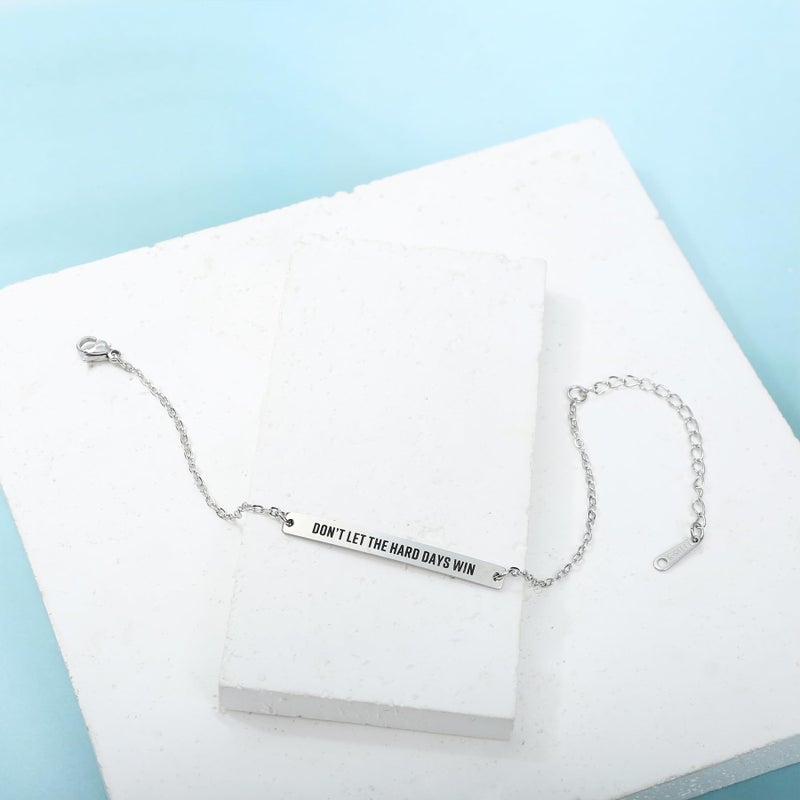 Ohmique Dont Let The Hard Days Win Bracelet - Silver Don't Let The Hard Days Win Bracelet Motivational Bangle Stainless Steel Engraved Words, Inspirational Chain Jewelry Gifts for Women Friend - Image 4