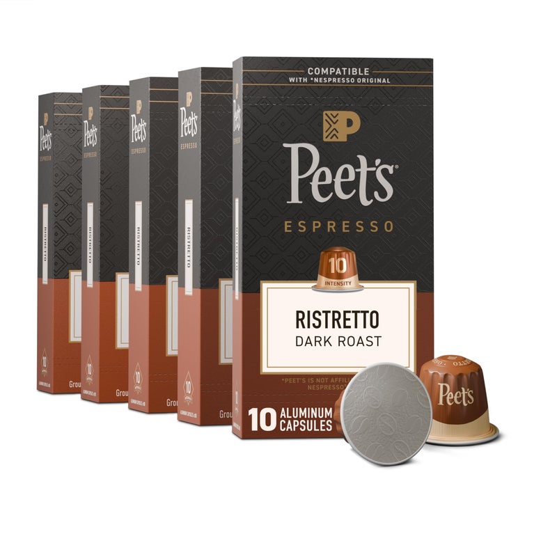 Peet's Coffee Peets Coffee Dark Roast Espresso Capsules Compatible with Nespresso Original Machine 100 Arabica Coffee  Ristretto Intensity 10 50 Count 5 Boxes of 10 Espresso Capsules - Image 3