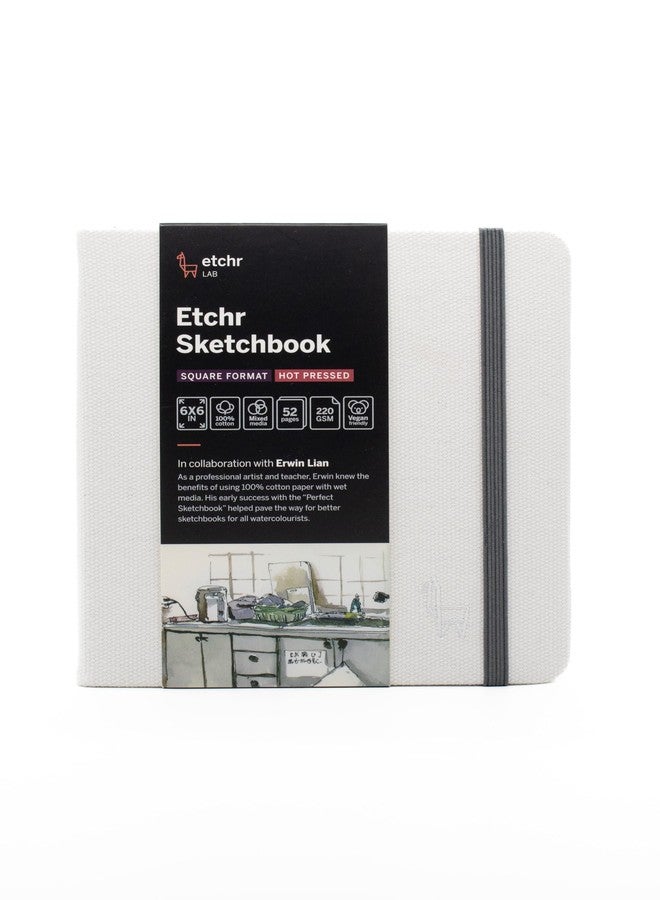 ETCHR دفتر رسم إيتشر 6 بوصة مربع - ورق مضغوط وسائط مختلطة 100% قطن - غلاف صلب - 6'x6" مع 52 صفحة - Image 1