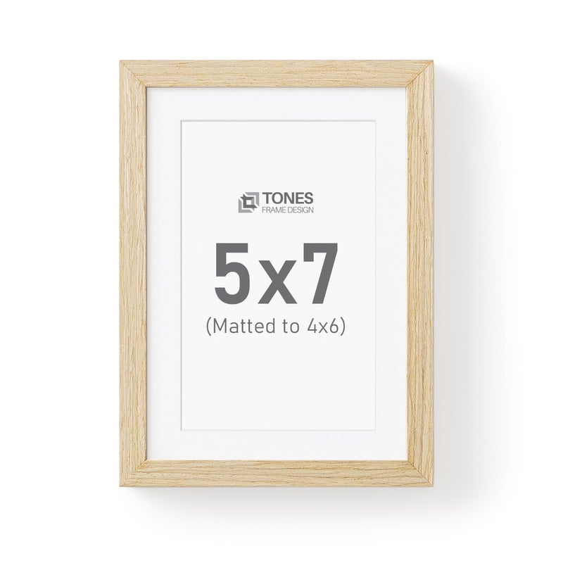 TONES FRAME DESIGN 5x7 Picture Frame  5x7 Frame Matted to 4x6  Wood Veneer Finish 5 x 7 Photo Frame with Mat Plexiglass & Stand for Tabletop & Wall Display  Natural  1 Pack - Image 1