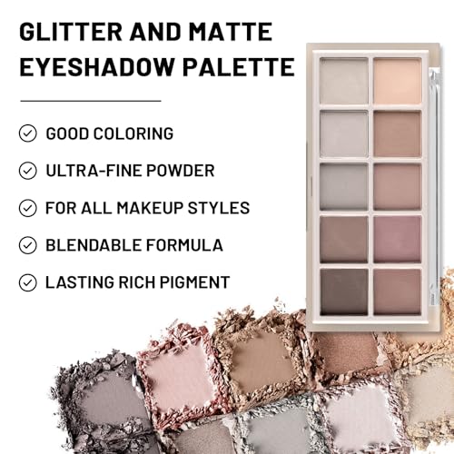 KYDA 10 Colors Smokey Grey Eyeshadow Palette Neutral Grey Smokey Eyes Palette Taupe Brown Eye Shadow Makeup UltraBlendable Pigment Long Lasting Matte Eyeshadow for Women - Image 5