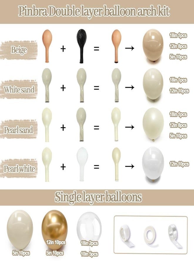 Pinbra قوس بالونات من الرمل الأبيض والذهبي، بالونات مزدوجة الحشو بألوان اللؤلؤ الأبيض والذهبي والكريمي والبيج، طقم قوس بالونات شفاف من اللاتكس بوبو، مثالي لتزيين حفلات الزفاف وحفلات توديع العزوبية وأعياد الميلاد وحفلات استقبال المولود الجديد وحفلات عيد الحب. - Image 3