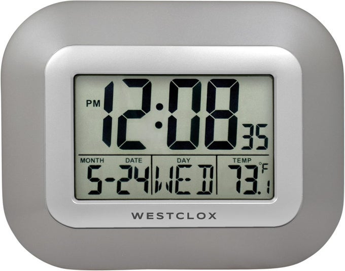 LARGE DIGITAL WALL CLOCK BATTERY OPERATED LARGE DIGITAL CLOCK WITH TEMPERATURE DATE AND DAY OF WEEK WITH ALARM MODERN DIGITAL DESK CLOCK FOR OFFICE KITCHEN BEDROOM OR LIVING ROOM SILVER