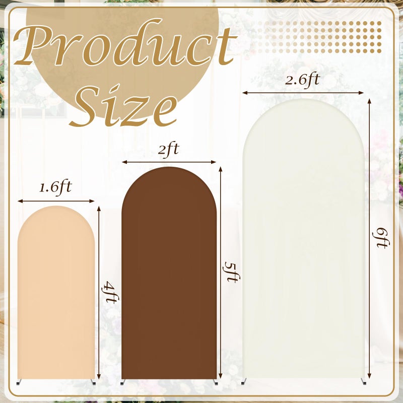 SmoothNovelty مجموعة SmoothNovelty من 3 أغطية قوس الزفاف 4 قدم / 5 قدم / 6 قدم من قماش سبانديكس لأغطية قاعدة قوس الزفاف ذات الجانبين مع قمة دائرية لخلفية حفلة عيد الميلاد أو حفل استقبال المولود أو المراسم أو الوليمة (بيج، بني، أبيض) - Image 2