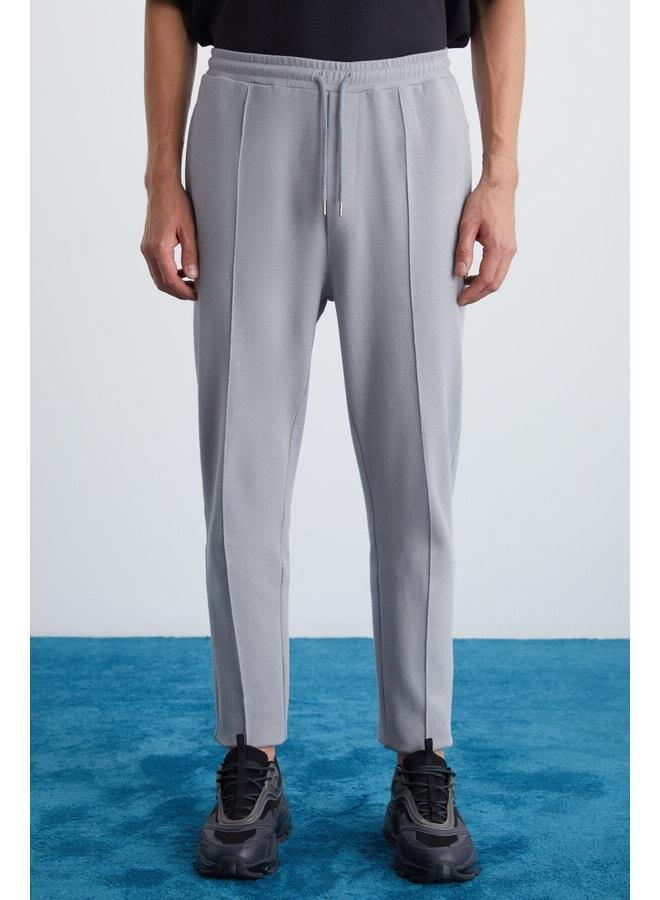 GRIMELANGE Scuby Men's Diagonal Organic Fabric Non-fleece Ribbed 3-Pocket Jogger Stone-Colored Sweatpants. - Image 1